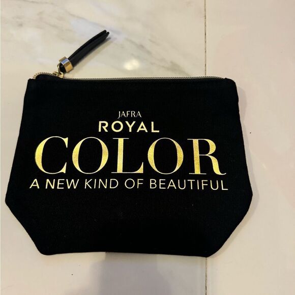 Jafra black with gold writing cosmetic bag #18 - Picture 1 of 3